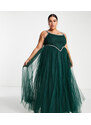 Esclusiva Lace & Beads Plus - Vestito lungo con corsetto decorato verde smeraldo
