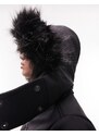 Topshop Tall - Sno - Tuta da sci nera con cintura e cappuccio con pelliccia sintetica-Nero