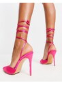 Truffle Collection - Scarpe a punta con tacco a spillo e allacciatura alla caviglia in raso rosa-Blu