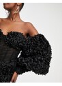 ASOS LUXE - Vestito corto a fascia a corsetto nero con fiori in 3D