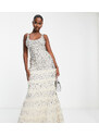 Esclusiva Lace & Beads - Vestito lungo decorato champagne-Bianco