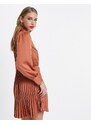 Closet London - Vestito chemisier corto a pieghe color ruggine-Marrone