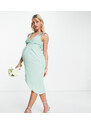 TFNC Maternity - Vestito da damigella midi a portafoglio con spalline decorate in chiffon salvia-Marrone