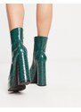 Truffle Collection - Stivaletti alla caviglia verde effetto coccodrillo con doppio plateau
