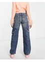 Miss Selfridge - Jeans cargo con fondo ampio lavaggio scuro vintage-Blu