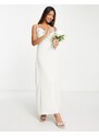 Vila - Vestito lungo da sposa con spalline sottili e scollo ad anello in raso color crema-Bianco