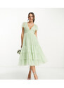 Lace & Beads - Madison - Vestito da damigella in tulle color salvia con scollo a V-Verde