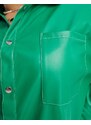 Native Youth Plus - Vestito camicia corto in similpelle PU verde con cuciture a contrasto