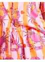 ASOS DESIGN - Pigiama in raso arancione e rosa a righe con stampa di granchi composto da camicia e pantaloncini-Multicolore