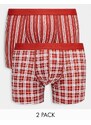 ASOS DESIGN - Confezione da due boxer aderenti in jersey rossi con motivo a quadri e a righe-Rosso