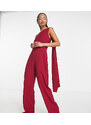 Vesper - Tuta jumpsuit color lampone monospalla drappeggiato-Rosa