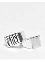 ASOS DESIGN - Confezione da 2 anelli con sigillo sottili color argento brunito con design "Peace" anni '70