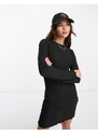 New Look - Vestito corto a maniche lunghe nero stropicciato con bordo ondulato-Black