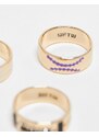 WFTW - Confezione da 3 anelli color oro a fascia con design stile baseball e football