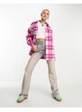 Noisy May - Camicia giacca taglio lungo rosa a quadri in coordinato