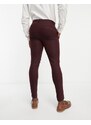 ASOS DESIGN - Pantaloni da abito super skinny in misto lana bordeaux a spina di pesce-Rosso