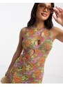 ASOS DESIGN - Vestito lungo da spiaggia monospalla in rete a fiori con cut-out-Multicolore