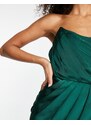 Lavish Alice - Vestito midi a fascia in raso doppiato verde smeraldo con dettaglio stile corsetto