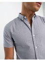 New Look - Camicia Oxford attillata grigio chiaro a maniche corte