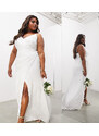 ASOS Curve ASOS DESIGN Curve - Constance - Vestito da sposa a portafoglio in raso color avorio con spalline sottili e strascico-Bianco