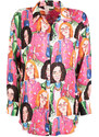 Made In Italy Maxi Camicia Da Donna Con Stampe Casual Fucsia Taglia Unica