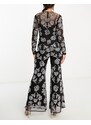 Esclusiva Lace & Beads - Tuta jumpsuit a fondo ampio con cuori glitterata-Multicolore