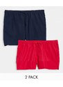 ASOS DESIGN - Confezione risparmio da 2 paia di pantaloncini da bagno taglio medio blu navy/rossi-Multicolore