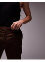 Topman - Pantaloni da abito dritti in misto lana marrone con motivo a spina di pesce