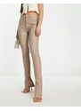 ASOS DESIGN - Pantaloni a zampa skinny super elasticizzati beige spalmati con spacco sul fondo-Neutro