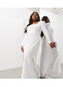 ASOS Curve ASOS DESIGN Curve - Gigi - Vestito da sposa a maniche lunghe con scollo squadrato in raso avorio-Bianco