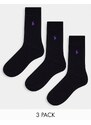 Polo Ralph Lauren - Confezione da 3 paia di calzini in cotone egiziano nero con logo del cavallino-Black