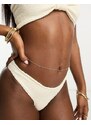 Miss Selfridge Curve - Top bikini color crema stropicciato con davanti a V-Bianco