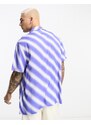 ASOS DESIGN - Camicia comoda con rever a righe diagonali blu