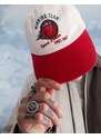 ASOS DESIGN - Cappellino morbido con visiera e ricami stile basketball rosso ed écru-Multicolore
