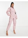 Miss Selfridge Petite - Tuta jumpsuit in nylon rosa crepuscolare stretta in vita
