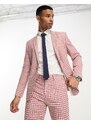 ASOS DESIGN - Giacca da abito skinny in misto lino rosa a quadretti