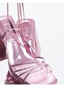 Topshop - Eve - Sandali allacciati alla caviglia rosa metallizzato con plateau e tacco