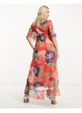 Hope & Ivy Maternity - Vestito avvolgente con gonna al polpaccio con stampa a fiori mista-Multicolore