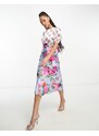 Hope & Ivy - Vestito midi allacciato dietro con stampa floreale a contrasto e maniche a sbuffo-Multicolore