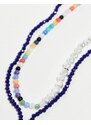Topshop - Collana multifilo con perline e ciondolo a moneta-Multicolore