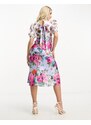 Hope & Ivy Maternity - Vestito midi allacciato sul retro con stampa a fiori a contrasto e maniche a sbuffo-Multicolore
