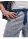 Topman - Jeans lavaggio chiaro con motivo cut and sew-Blu