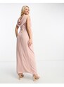 TFNC Maternity - Vestito lungo avvolgente da damigella in chiffon color malva con scollo ad anello sul davanti e sul retro-Rosa