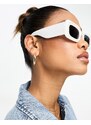 Public Desire - Occhiali da sole oversize rettangolari in plastica bianca decorata con perle con lenti nere-Bianco
