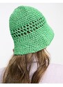 ASOS DESIGN - Cappello da pescatore in paglia all'uncinetto verde con design traforato ripiegabile