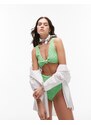 Topshop - Mix and Match - Top bikini verde stropicciato con nodo sul davanti