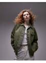 Topshop - Camicia giacca da lavoro kaki con cuciture a contrasto in coordinato-Verde