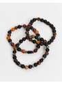 ASOS DESIGN - Confezione da 3 bracciali a perline marroni e nere con pietre semipreziose-Multicolore