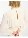 Selected Femme - Vestito corto accollato color crema plissé-Bianco