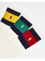 Polo Ralph Lauren - Confezione da 3 paia di calzini bianco sporco a righe colorate con logo del pony
